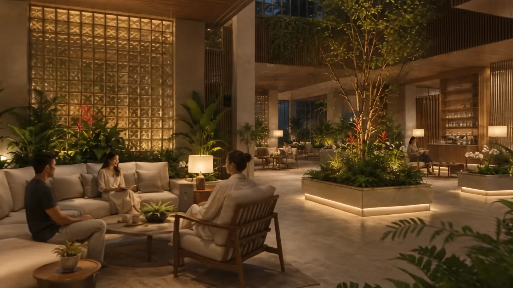 Evening lounge among tropical gardens
