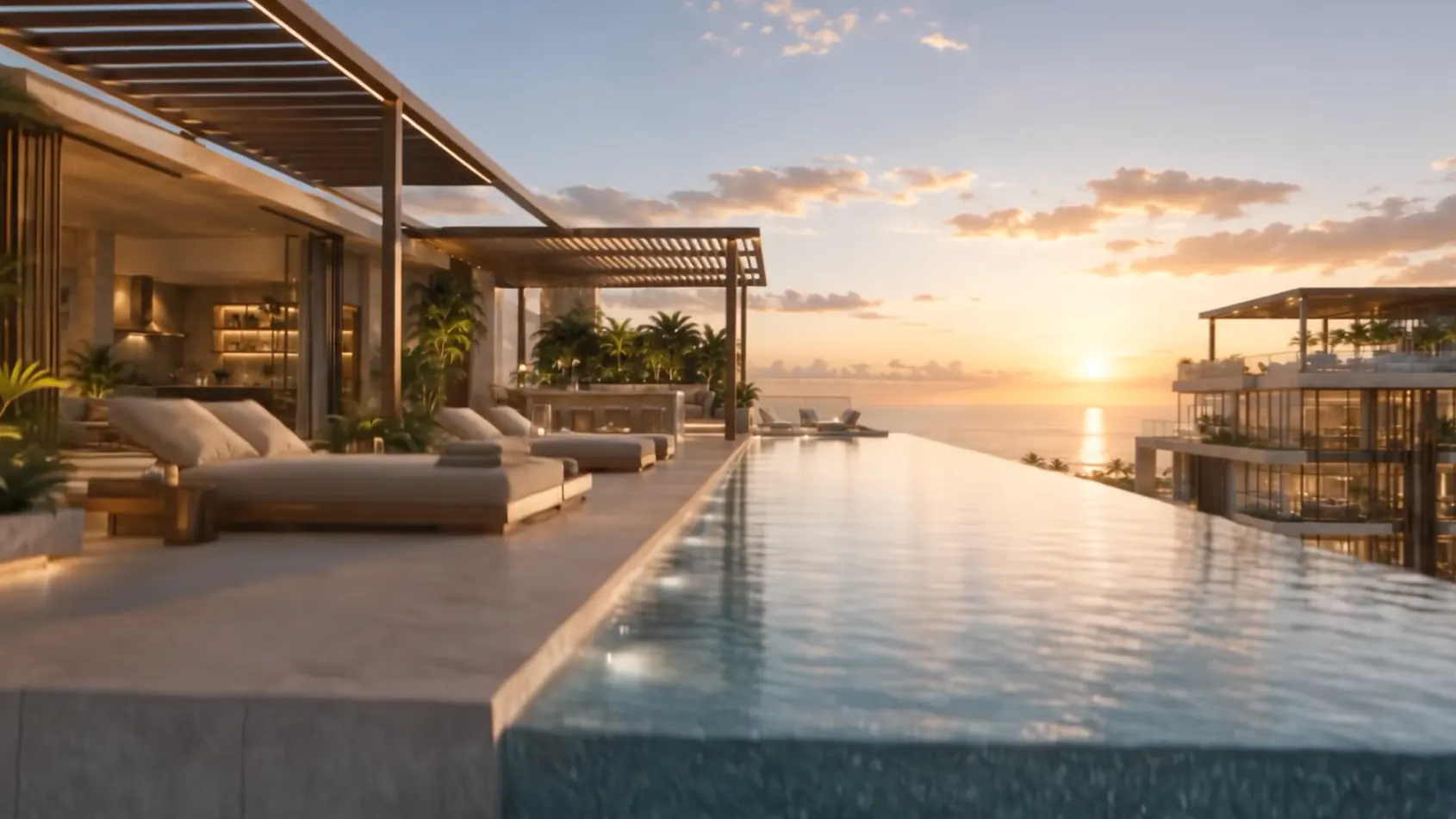 Rooftop infinity pool at sunset
